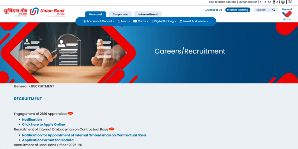 Union Bank of India Apprentice Recruitment 2025: यूनियन बैंक ऑफ इंडिया अपरेंटिस 2,691 रिक्तियां! अभी आवेदन करें