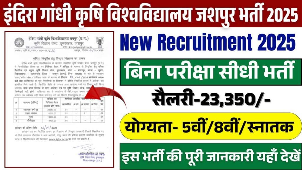 IGKV Jashpur Recruitment 2025